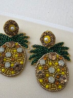 Nine & Co. Yellow and Green Beaded Pineapple Earrings